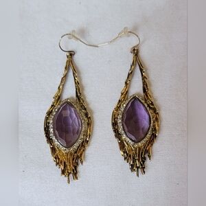 Aexis Bittar Purple Crystal Drop Feather Earrings W Halo 2.5"